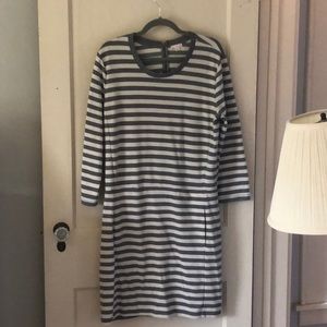 Gap grey and white striped long sleeved dress.